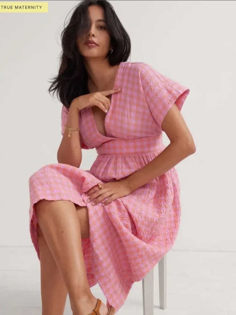 HATCH  Maternity The Carolina Dress in Sunrise Gingham, size 0